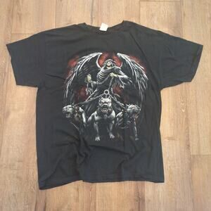 VTG Reaper Pitbulls Wings Adult XL Shirt Flames Biker Grunge Punk Emo Goth Metal
